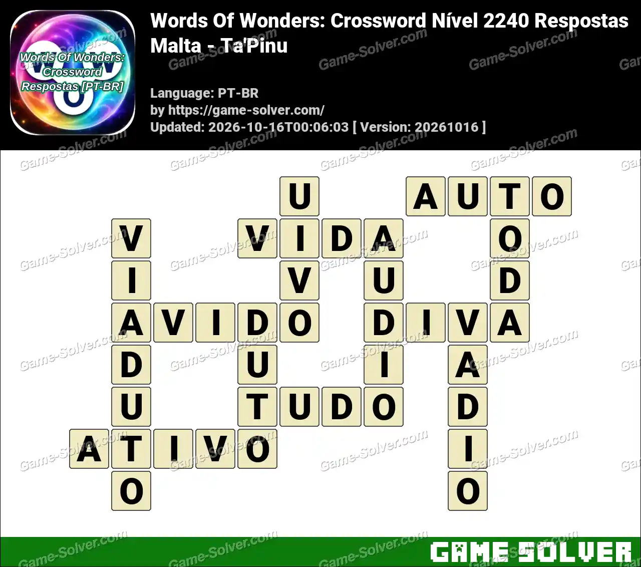 Words Of Wonders: Crossword Nível 2240 Respostas – Malta – Ta’Pinu